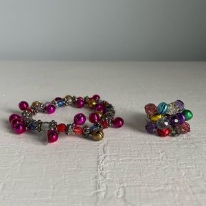 Two’s Company Colorful Bell Bracelet and Ring
